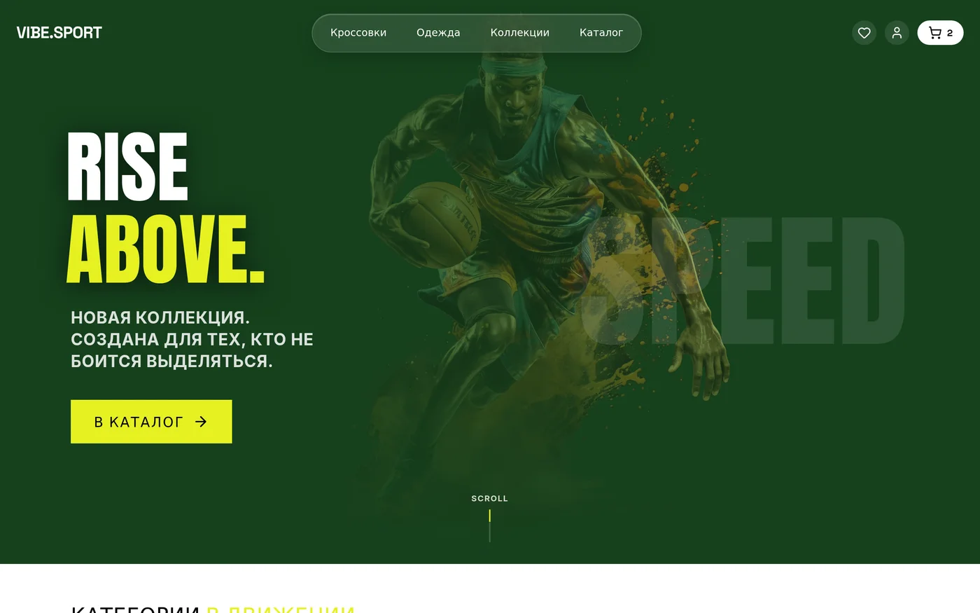 VIBE.SPORT: интернет-магазин: первый экран сайта